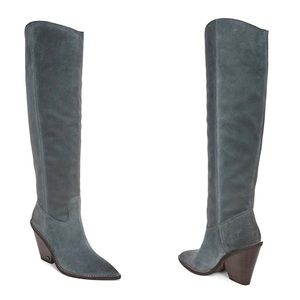 Slate Grey Suede Indigo Tall Heeled Slouch Boots